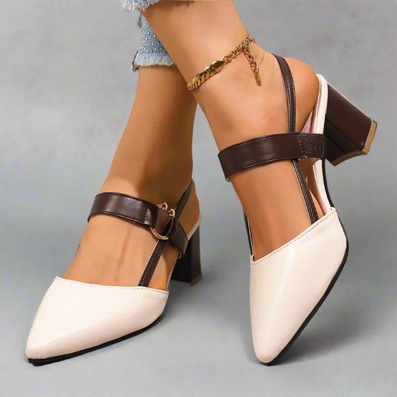 T-Bar Pointed Block Heel Pumps