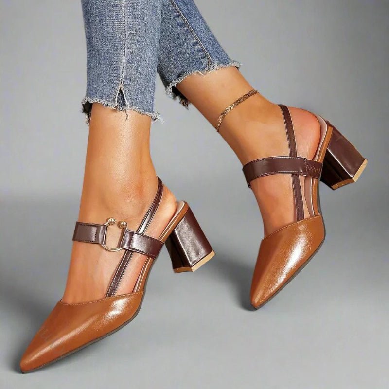 T-Bar Pointed Block Heel Pumps