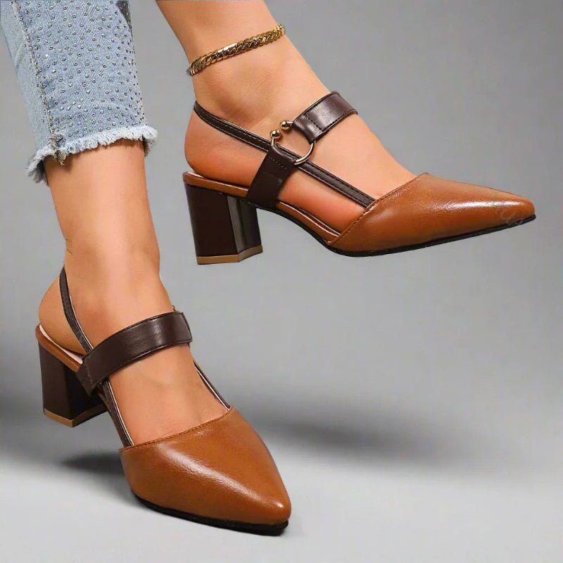 T-Bar Pointed Block Heel Pumps