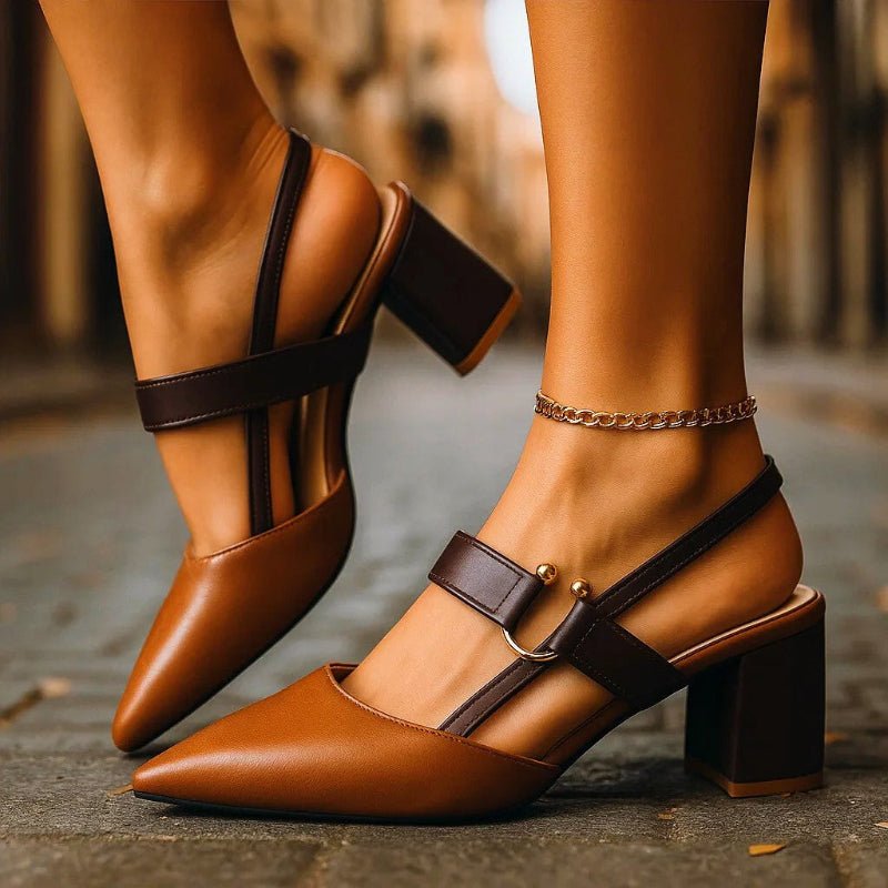 T-Bar Pointed Block Heel Pumps