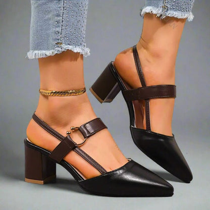 T-Bar Pointed Block Heel Pumps