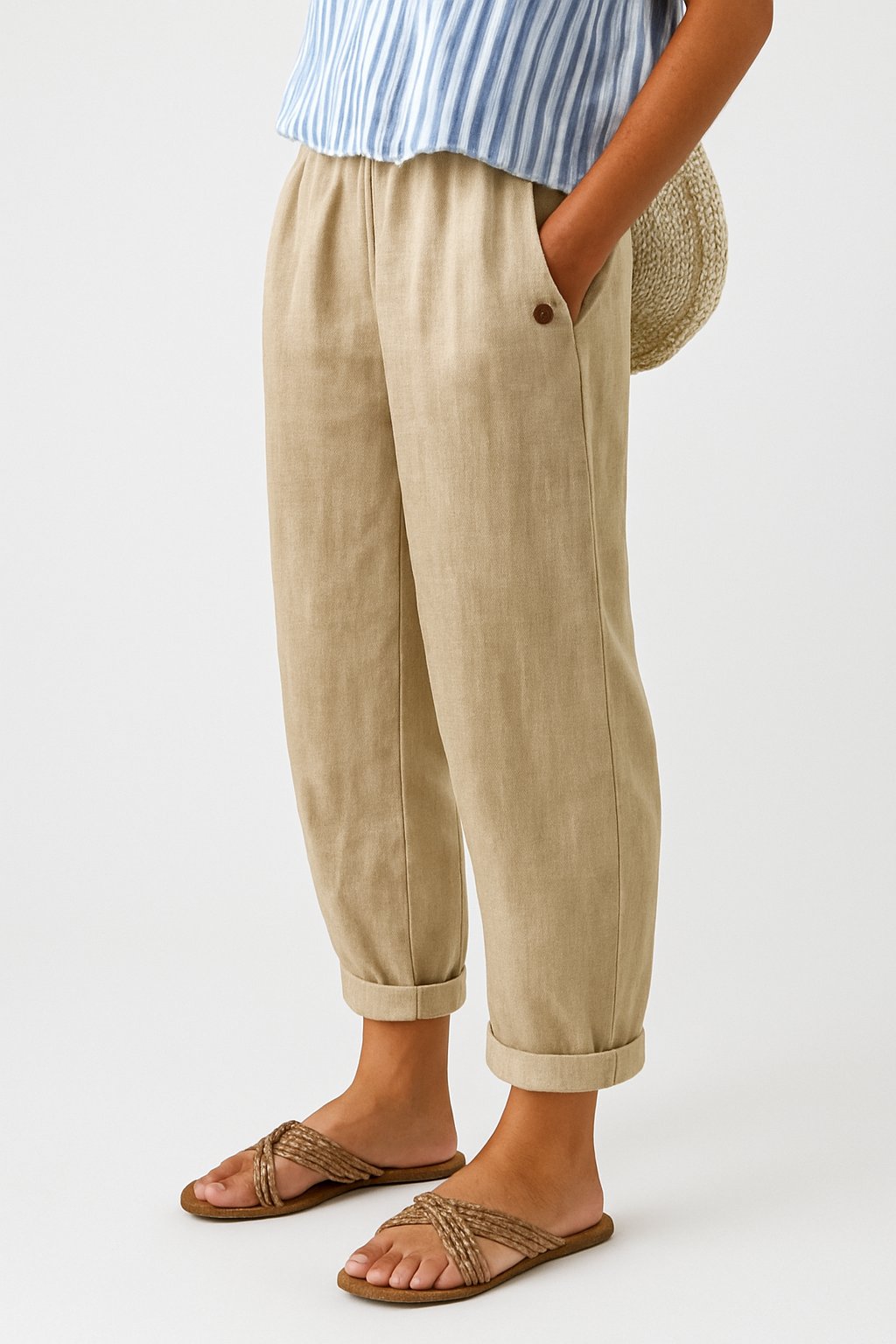 Women's Straight-Leg Elastic Waist Trousers with Pockets