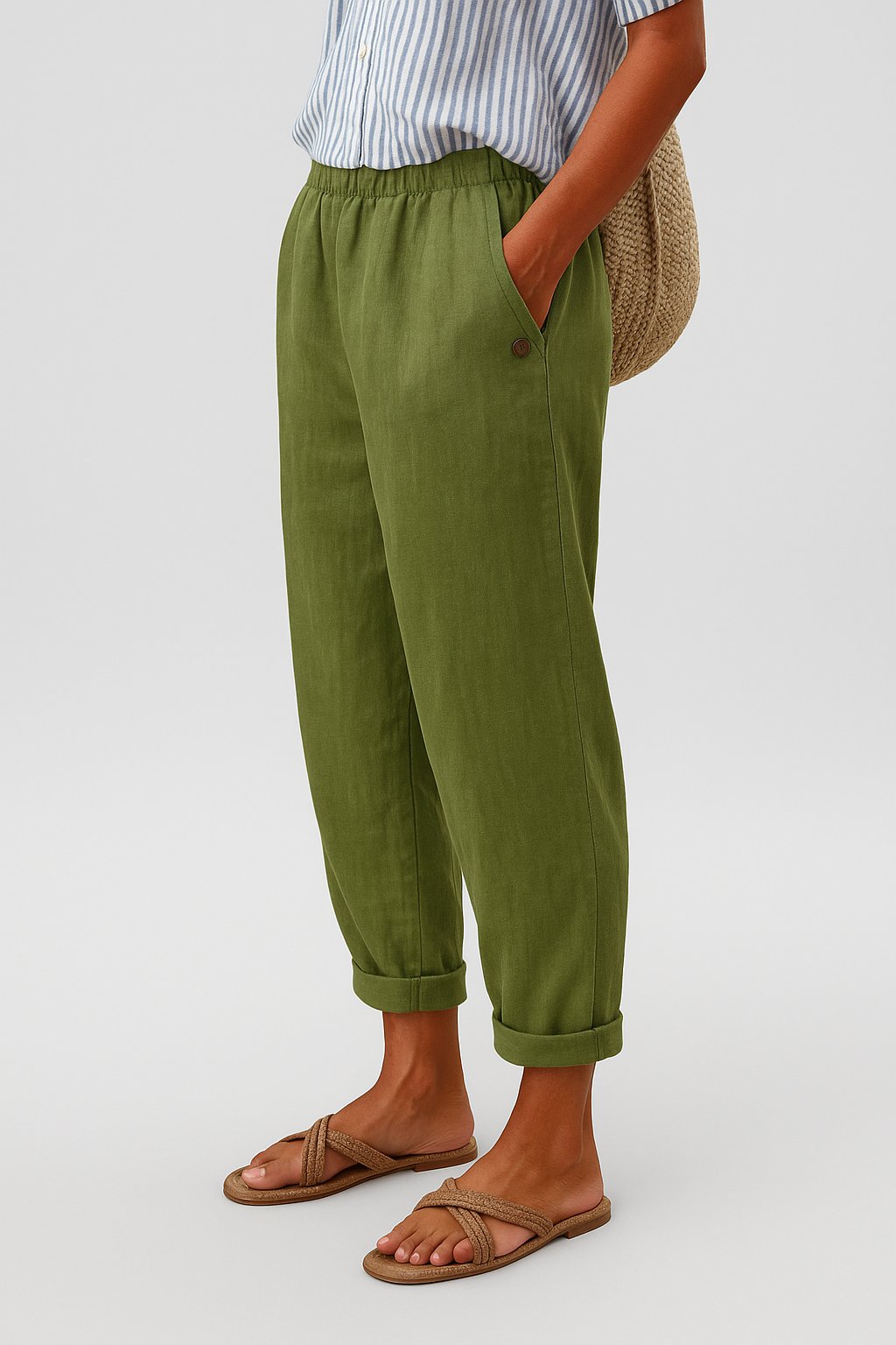 Women's Straight-Leg Elastic Waist Trousers with Pockets
