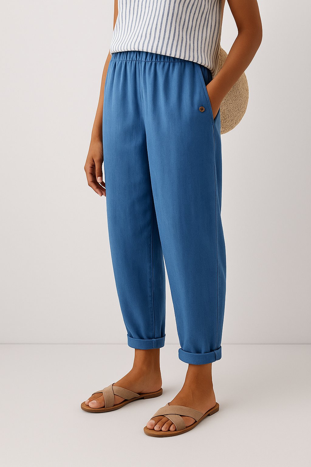 Women's Straight-Leg Elastic Waist Trousers with Pockets