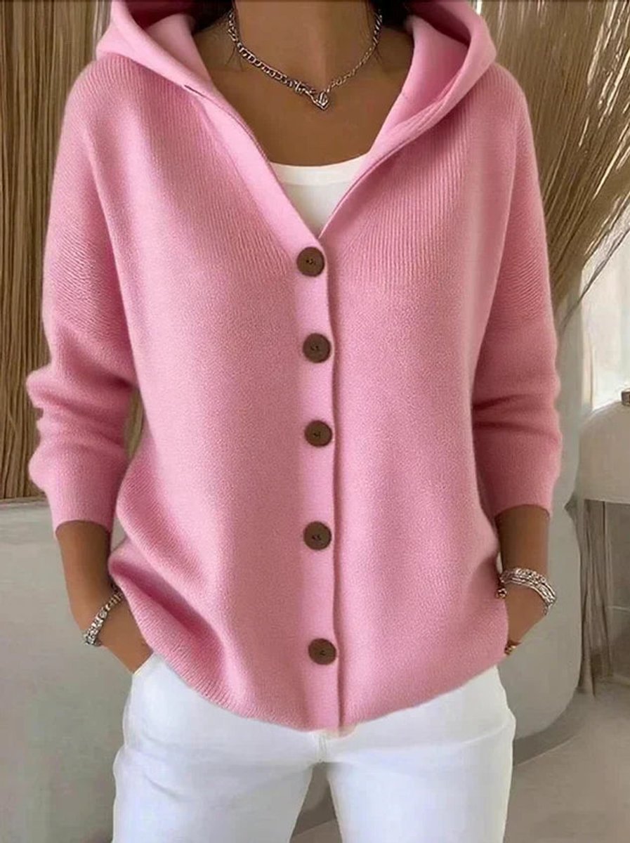 Slouchy Hooded Button-Down Knit Cardigan