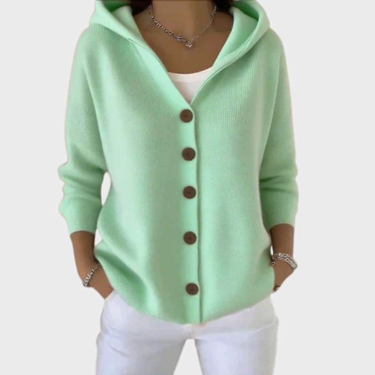 Slouchy Hooded Button-Down Knit Cardigan