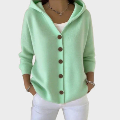 Slouchy Hooded Button-Down Knit Cardigan