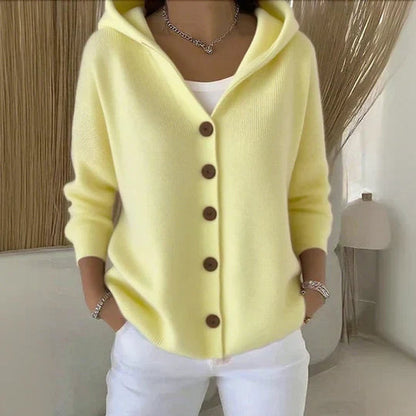 Slouchy Hooded Button-Down Knit Cardigan