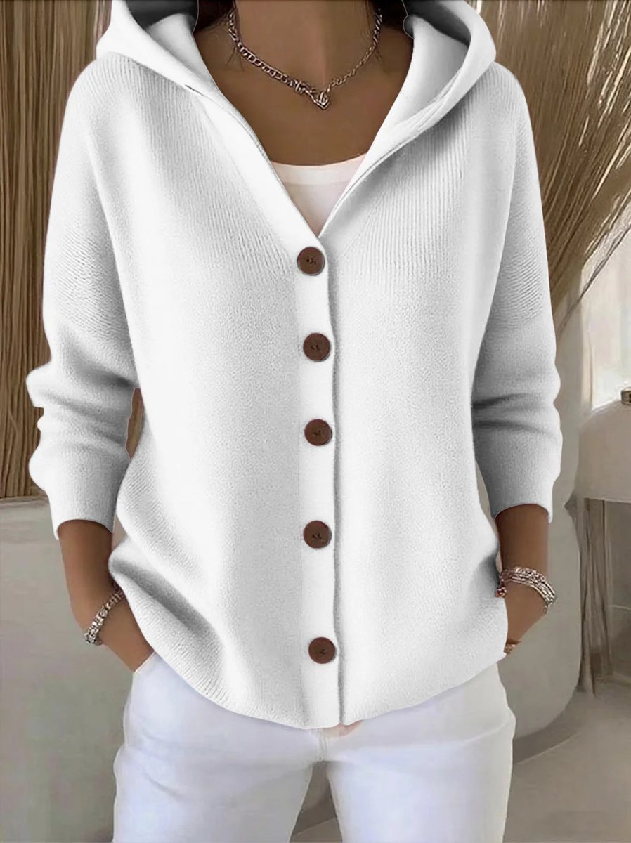 Slouchy Hooded Button-Down Knit Cardigan