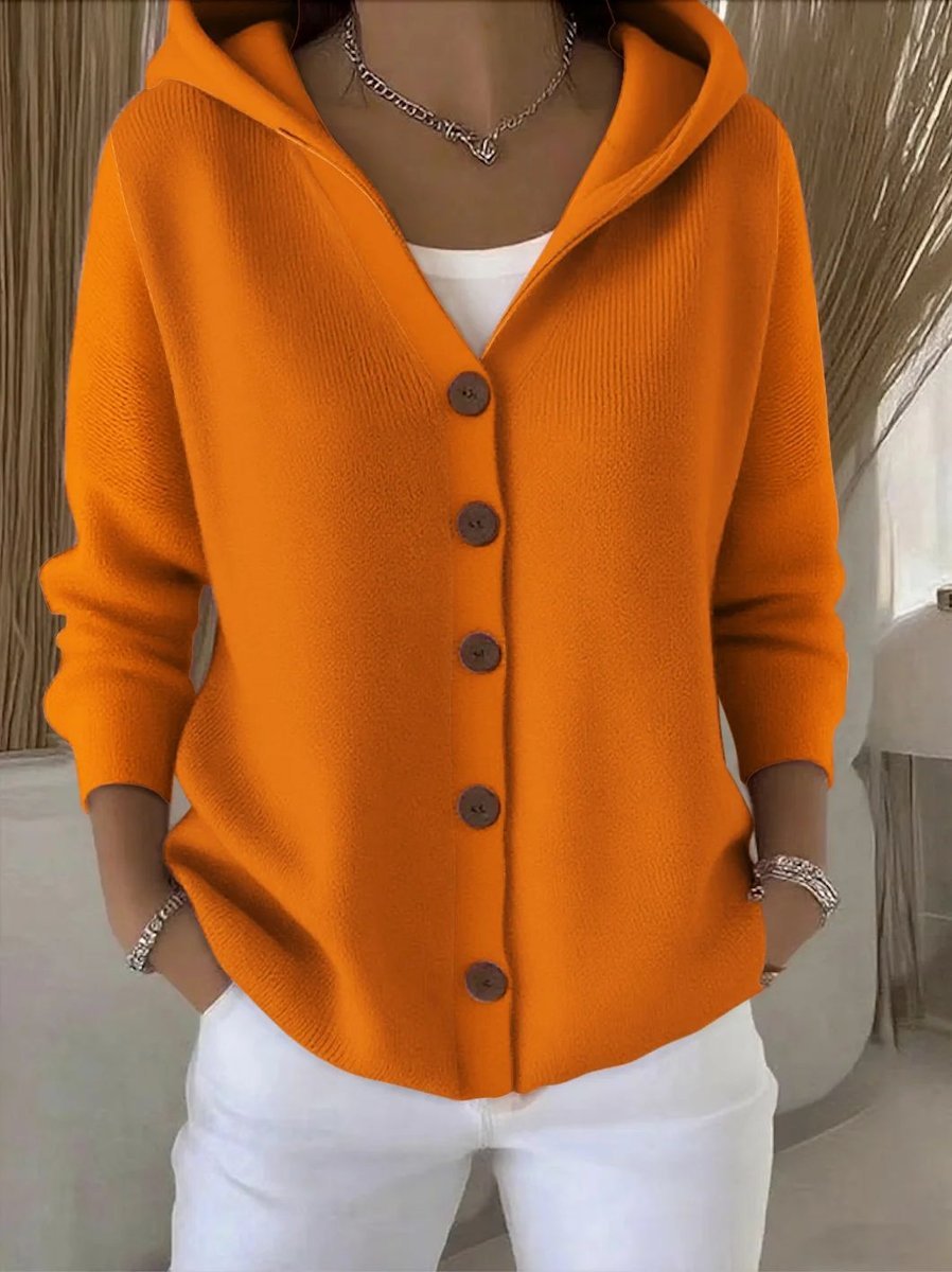 Slouchy Hooded Button-Down Knit Cardigan
