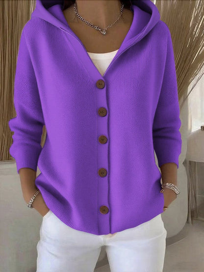 Slouchy Hooded Button-Down Knit Cardigan