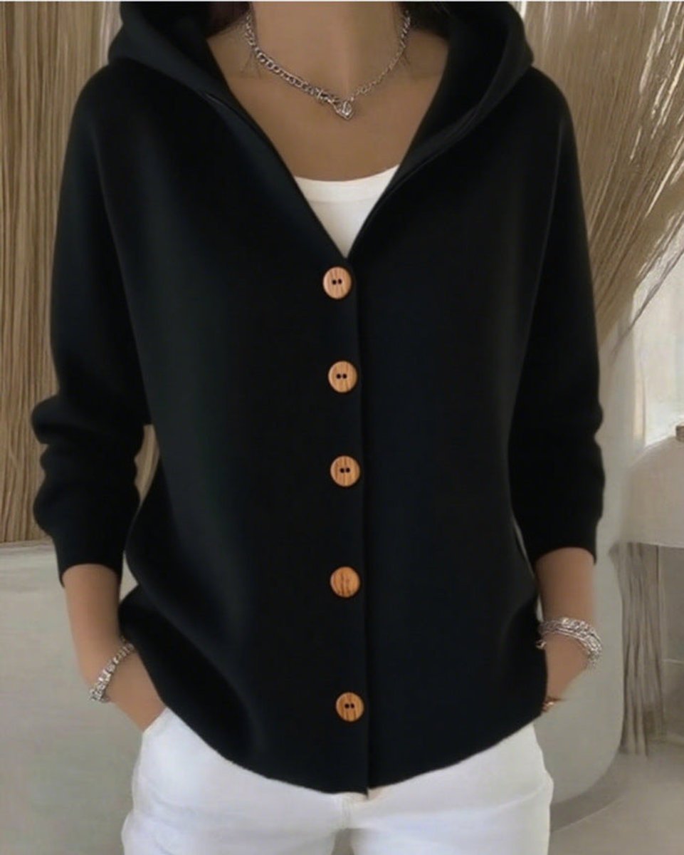 Slouchy Hooded Button-Down Knit Cardigan