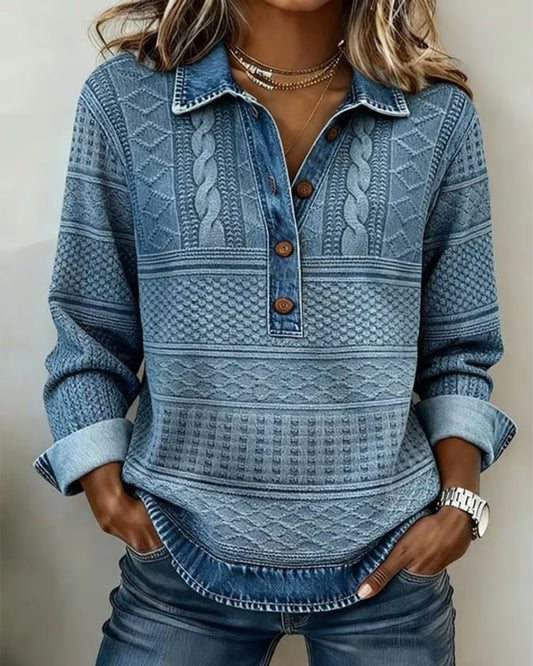 Textured Half-Placket Collared Pullover