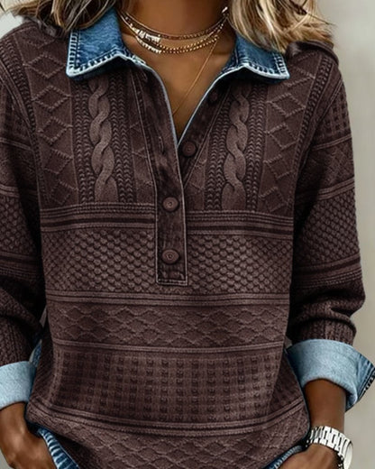 Textured Half-Placket Collared Pullover