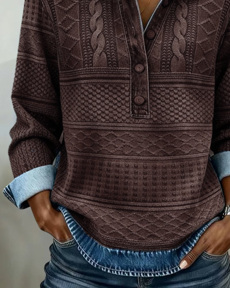Textured Half-Placket Collared Pullover
