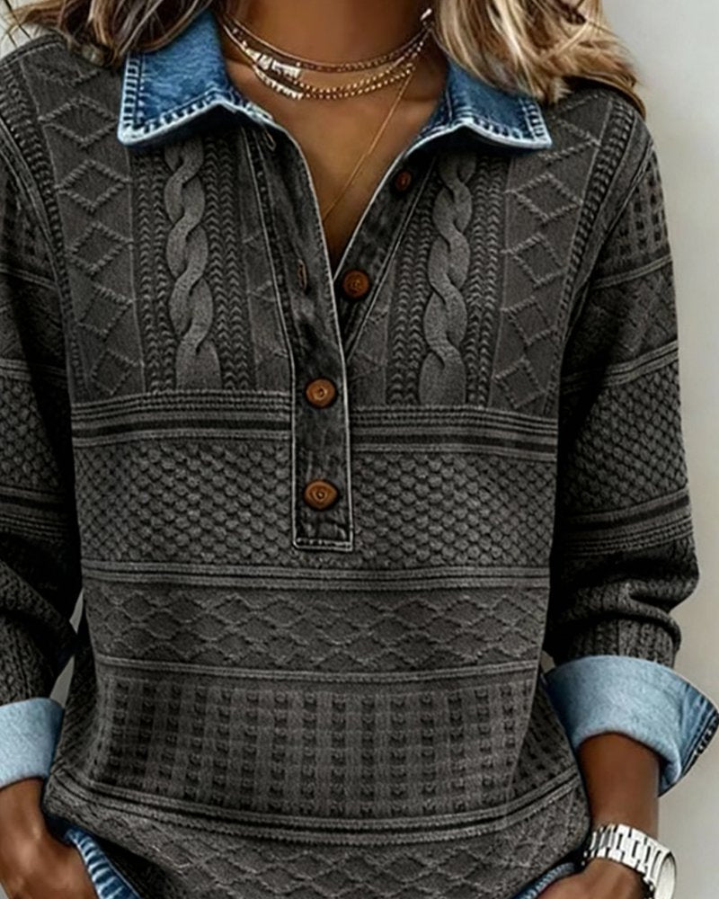Textured Half-Placket Collared Pullover