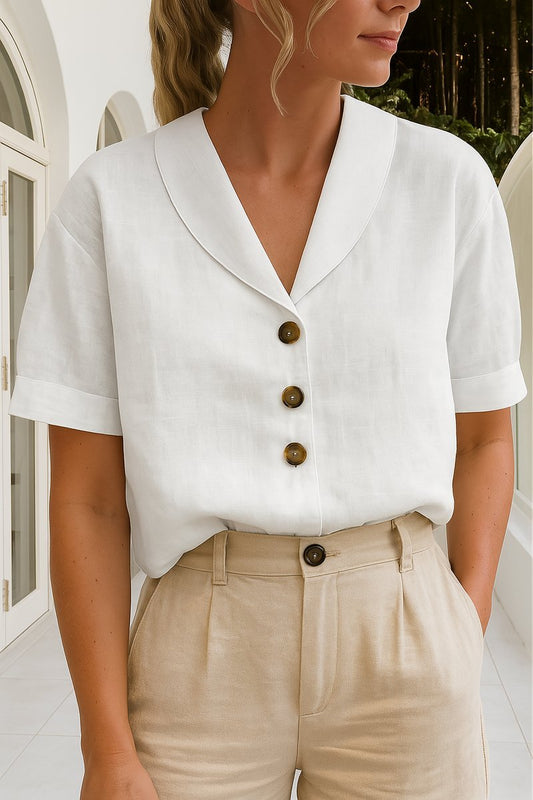 Short Sleeve Shawl Collar Button-Down Shirt