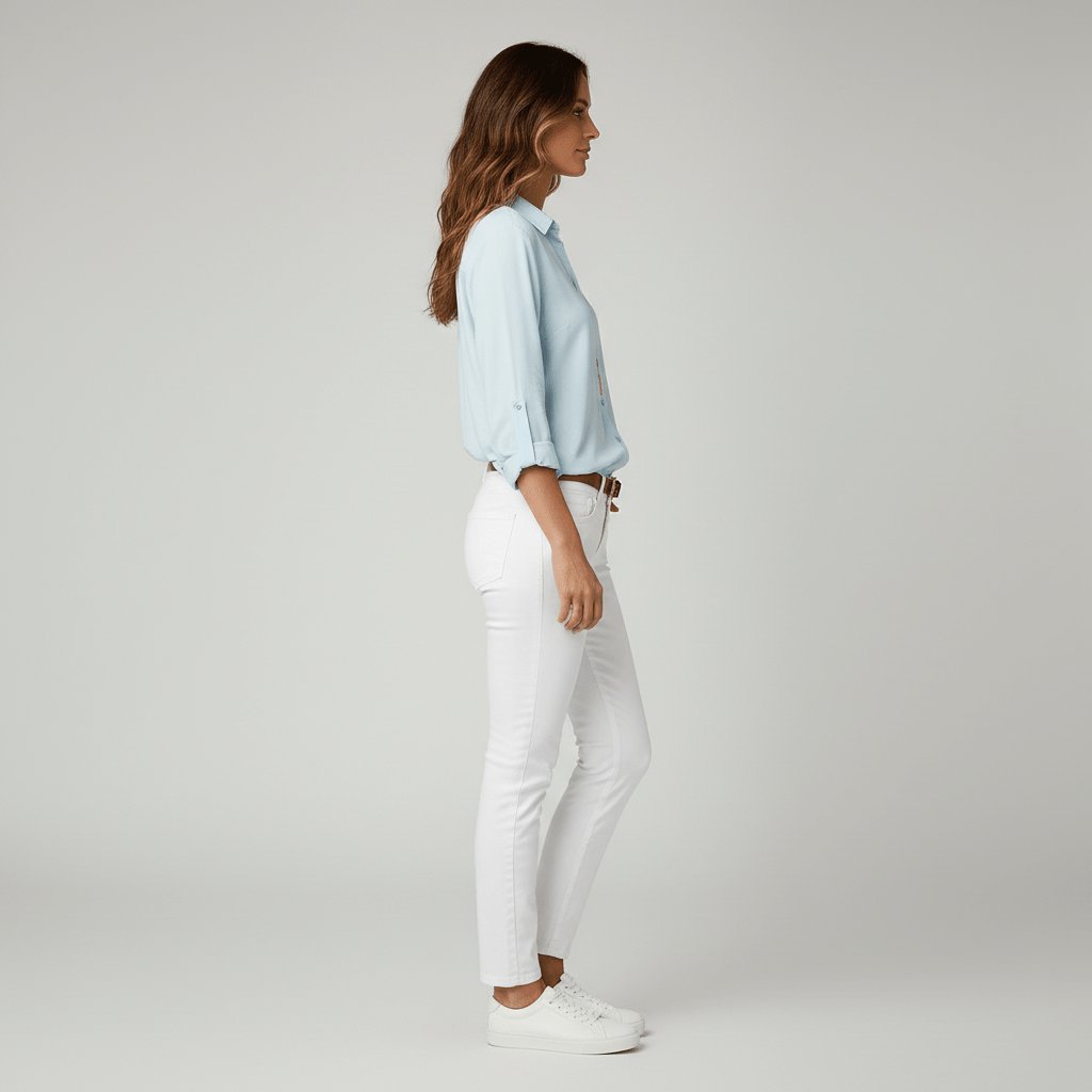 Women's Loose Fit Collared Blouse with Tab Sleeves