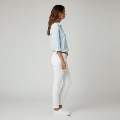Women's Loose Fit Collared Blouse with Tab Sleeves