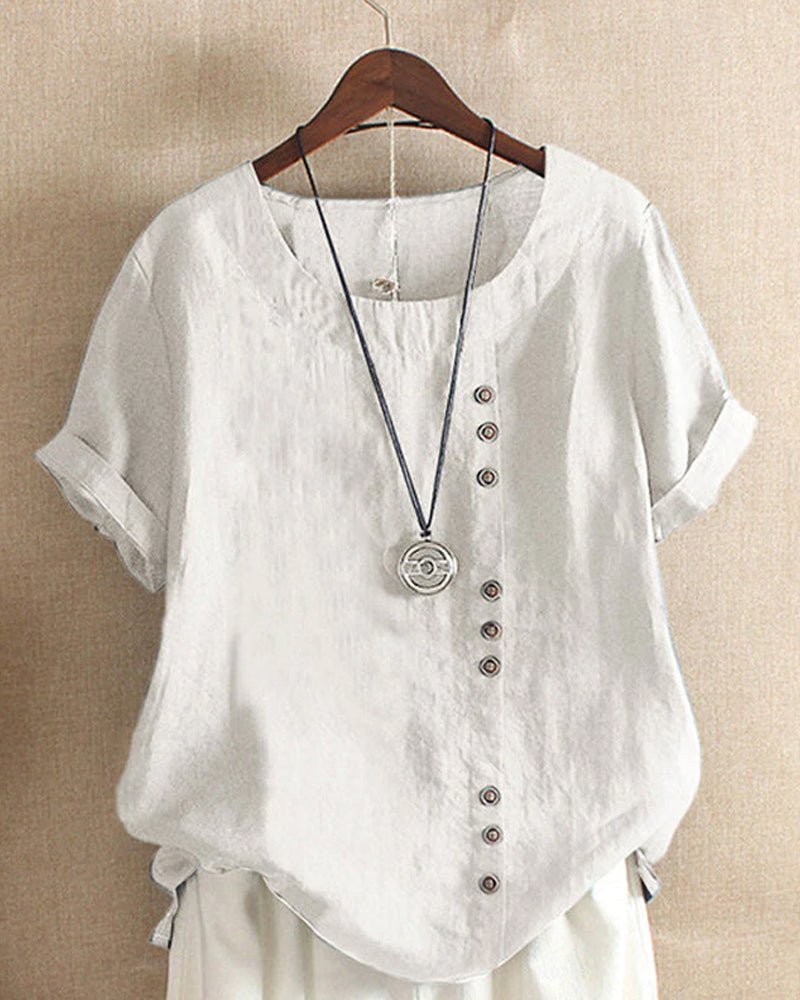 Button-Front Relaxed Linen Blend Tunic