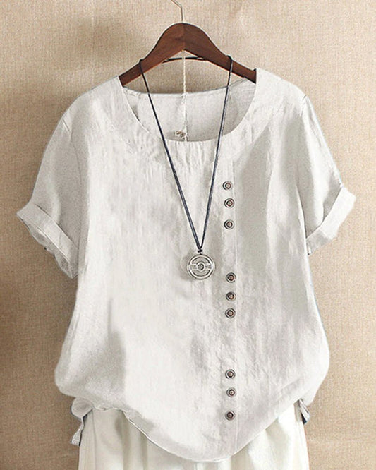 Button-Front Relaxed Linen Blend Tunic