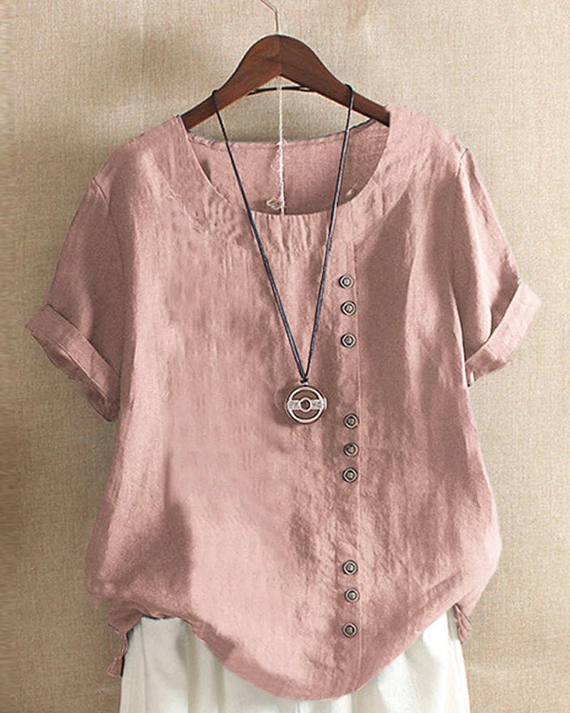 Button-Front Relaxed Linen Blend Tunic