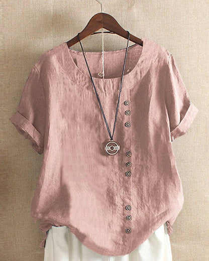 Button-Front Relaxed Linen Blend Tunic