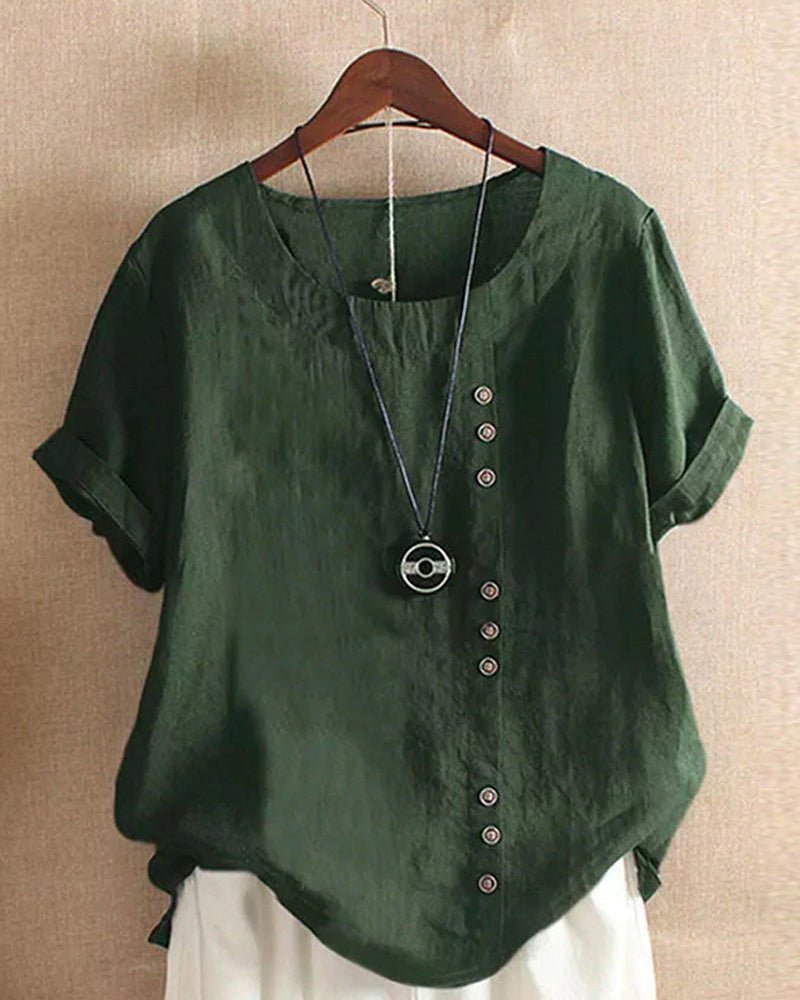 Button-Front Relaxed Linen Blend Tunic