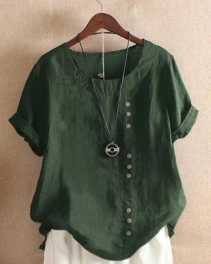 Button-Front Relaxed Linen Blend Tunic