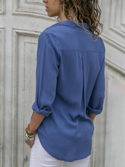 Women's Relaxed Collared Shirt with Tab Sleeves