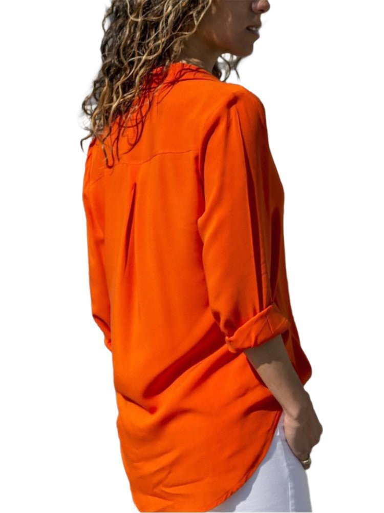 Women's Relaxed Collared Shirt with Tab Sleeves