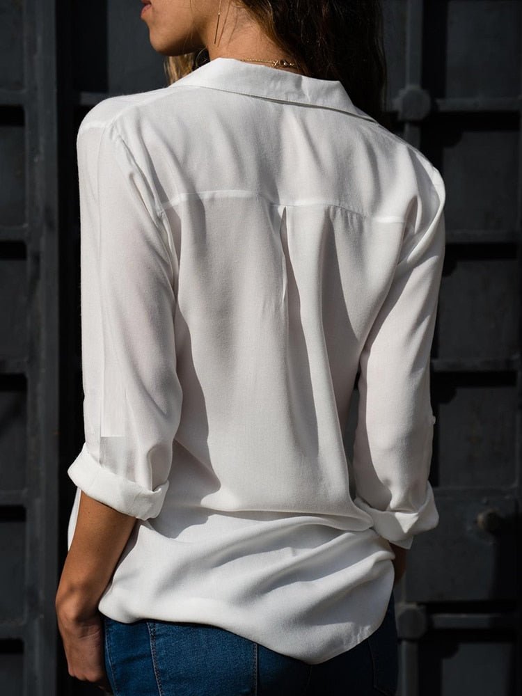 Women's Relaxed Collared Shirt with Tab Sleeves