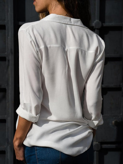 Women's Relaxed Collared Shirt with Tab Sleeves