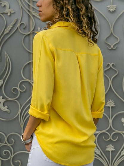 Women's Relaxed Collared Shirt with Tab Sleeves