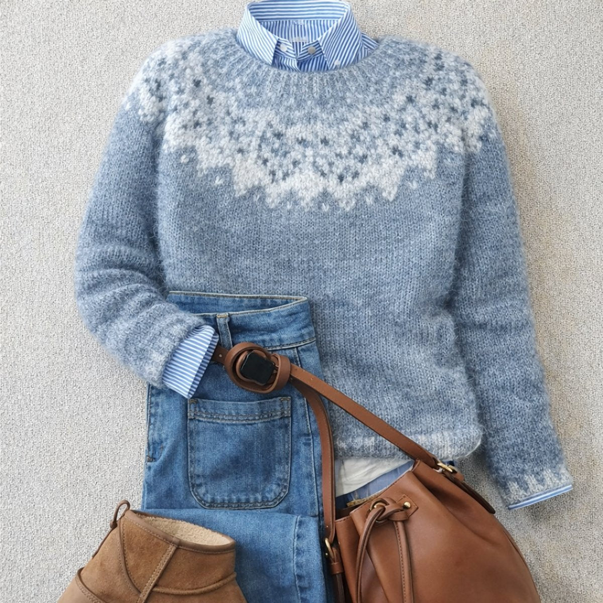 Fair Isle Yoke Patterned Knit Jumper