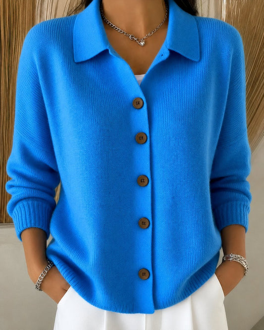 Ribbed Trim Polo Collar Knit Cardigan
