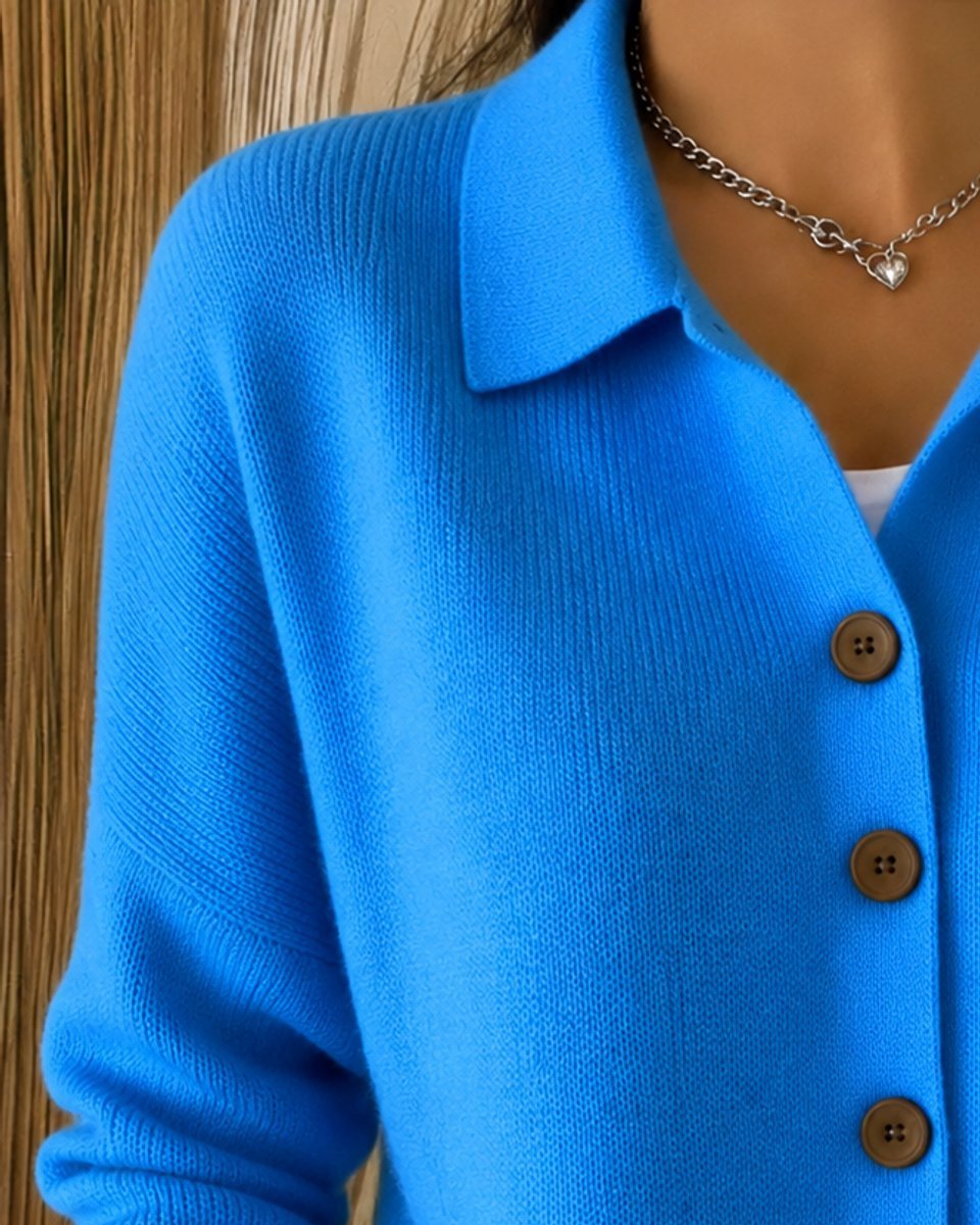 Ribbed Trim Polo Collar Knit Cardigan