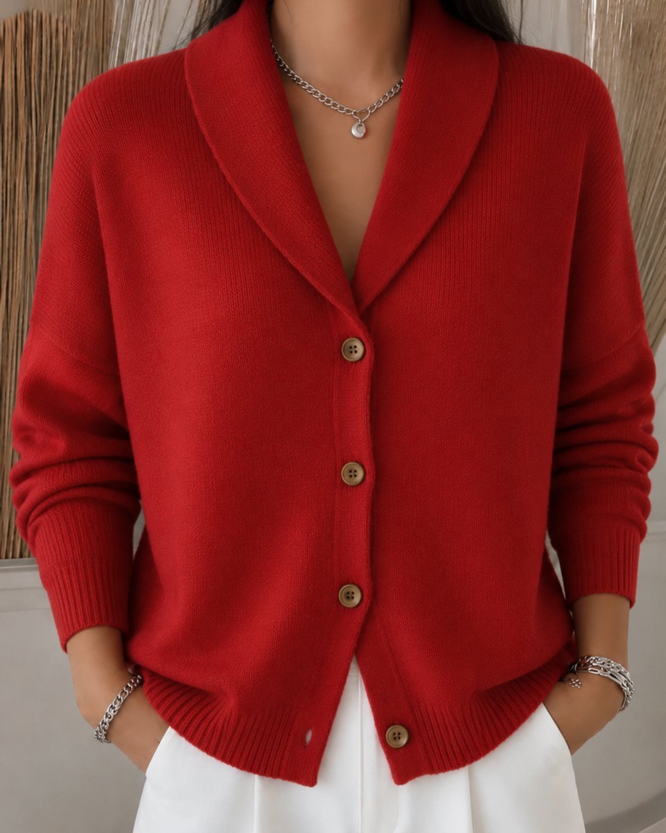 Ribbed Trim Polo Collar Knit Cardigan