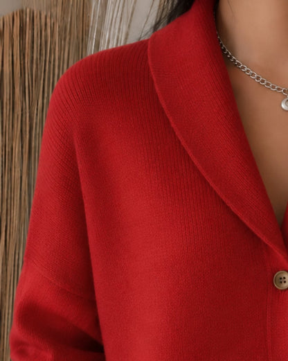 Ribbed Trim Polo Collar Knit Cardigan