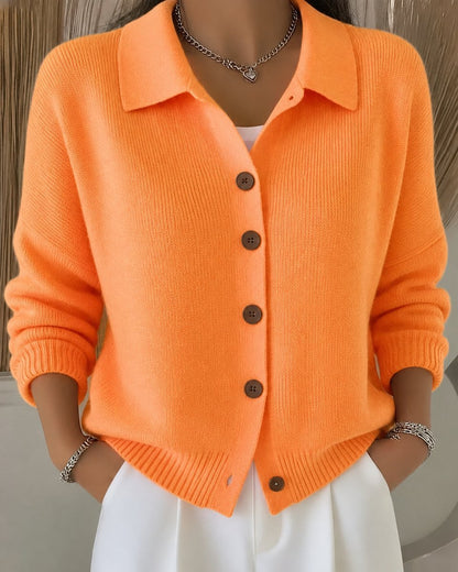 Ribbed Trim Polo Collar Knit Cardigan