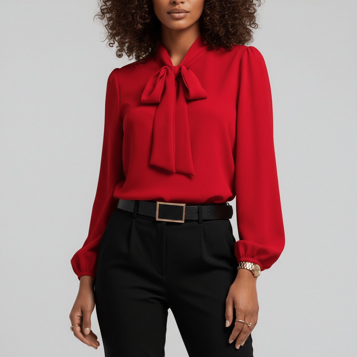 Neck-Tie Long Sleeve Chiffon Blouse