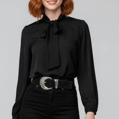 Neck-Tie Long Sleeve Chiffon Blouse
