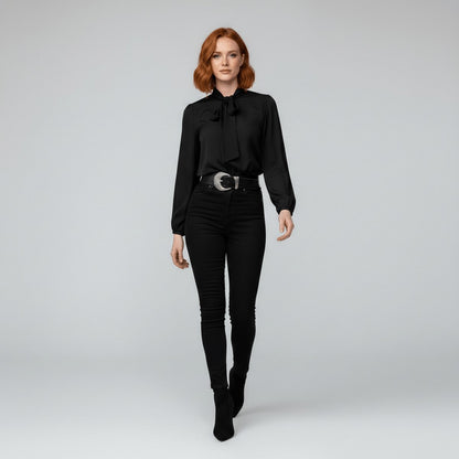 Neck-Tie Long Sleeve Chiffon Blouse