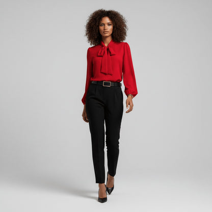 Neck-Tie Long Sleeve Chiffon Blouse
