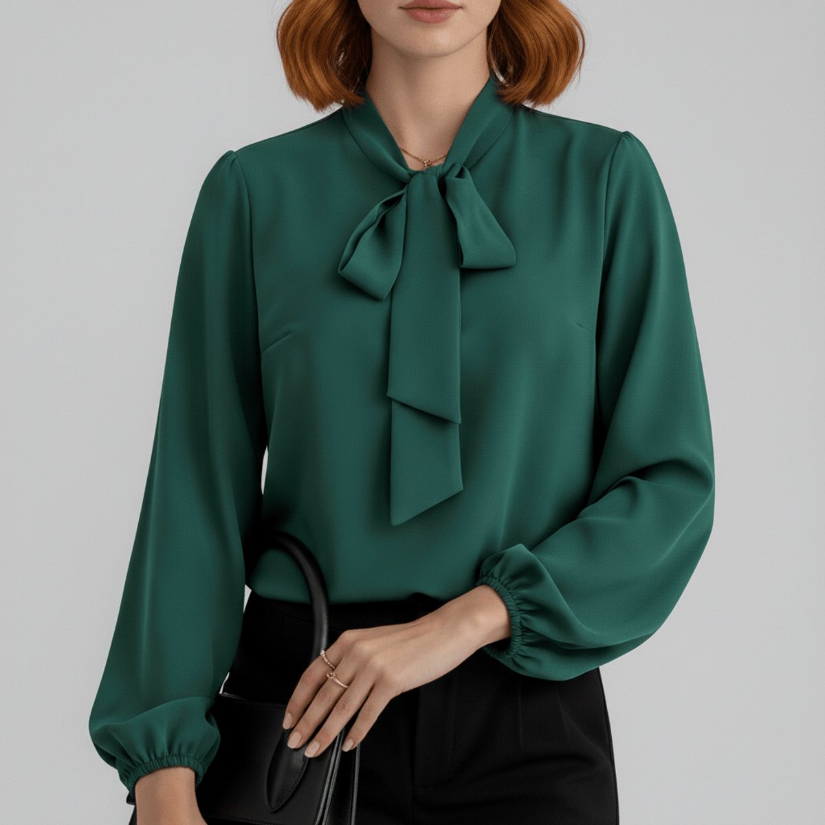 Neck-Tie Long Sleeve Chiffon Blouse