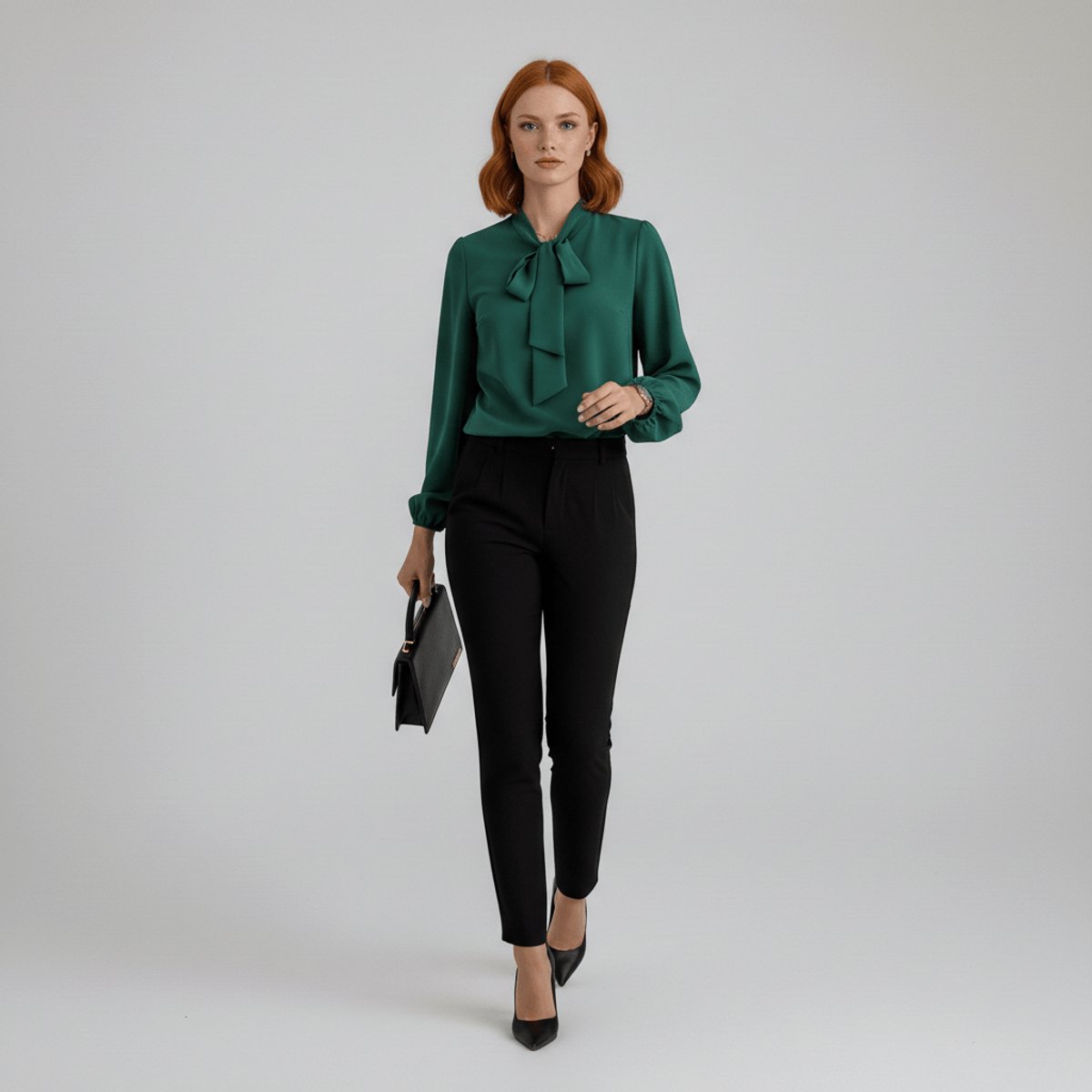 Neck-Tie Long Sleeve Chiffon Blouse