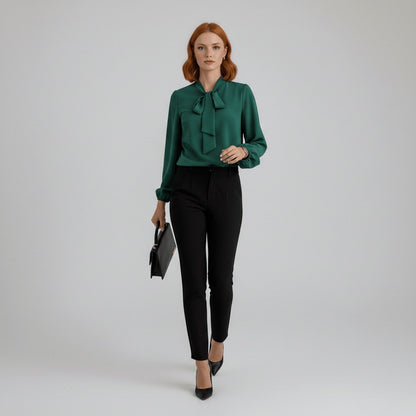 Neck-Tie Long Sleeve Chiffon Blouse