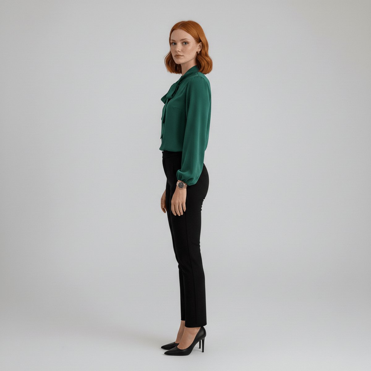 Neck-Tie Long Sleeve Chiffon Blouse