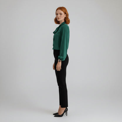 Neck-Tie Long Sleeve Chiffon Blouse