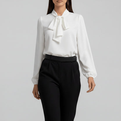 Neck-Tie Long Sleeve Chiffon Blouse